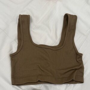 Brown Ribbed Crop Top